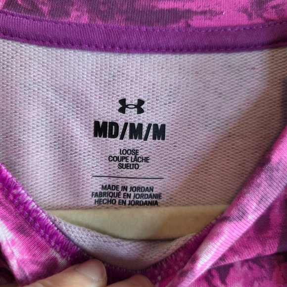 Women's Under Armour Rival Terry Print Crewneck Sweatshirt Pink Purple M - Picture 3 of 8